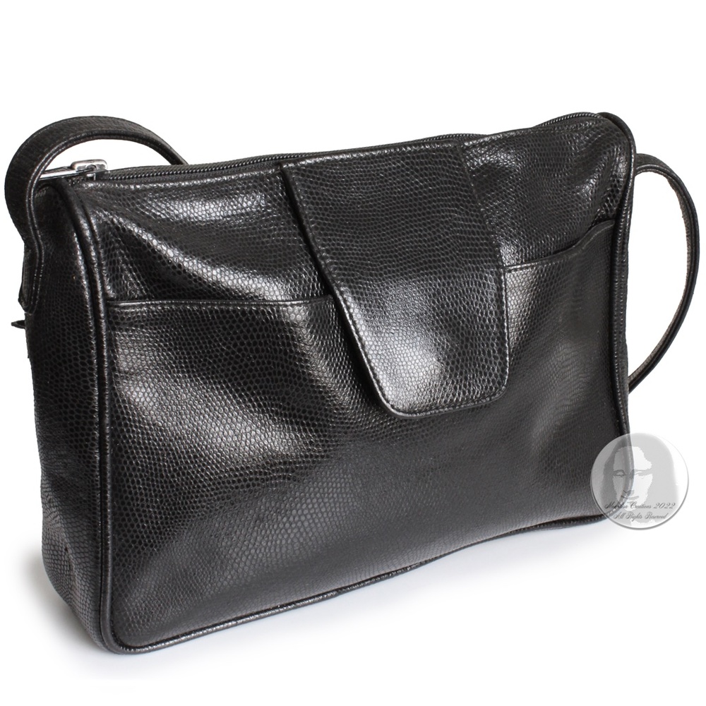 Crouch & Fitzgerald Shoulder Bag Black Reptile Lizard Rare Vintage Italy
